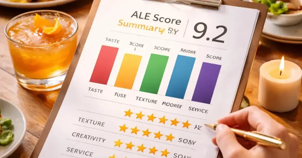 ALE Score, ALE score, 5 pillar rating, taste texture creativity service ambience