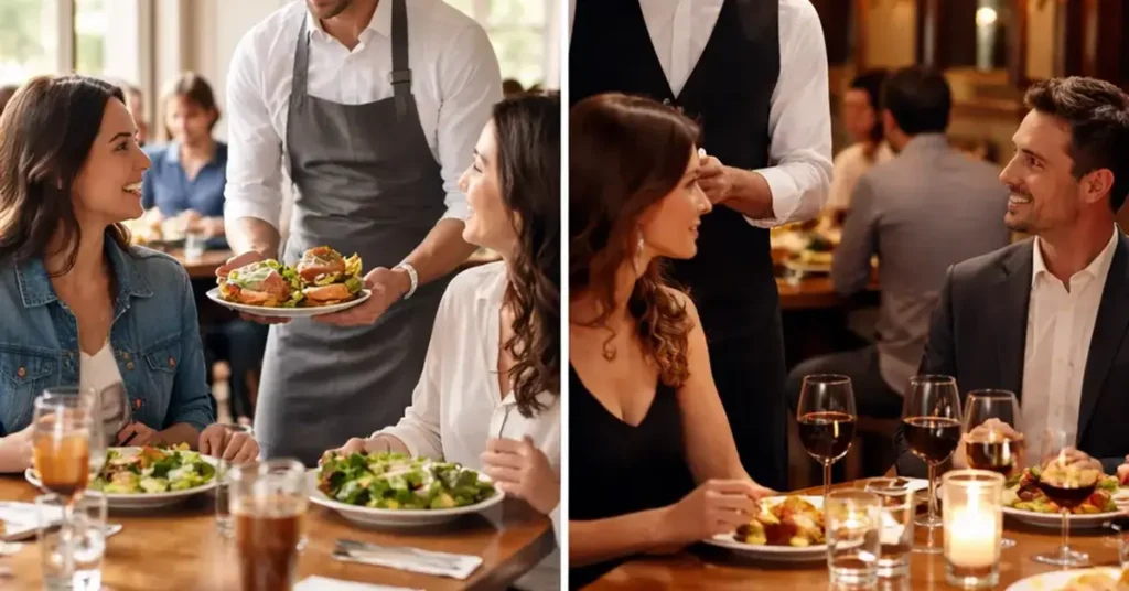Lunch vs. Dinner Service, lunch vs dinner service, same restaurant different meals