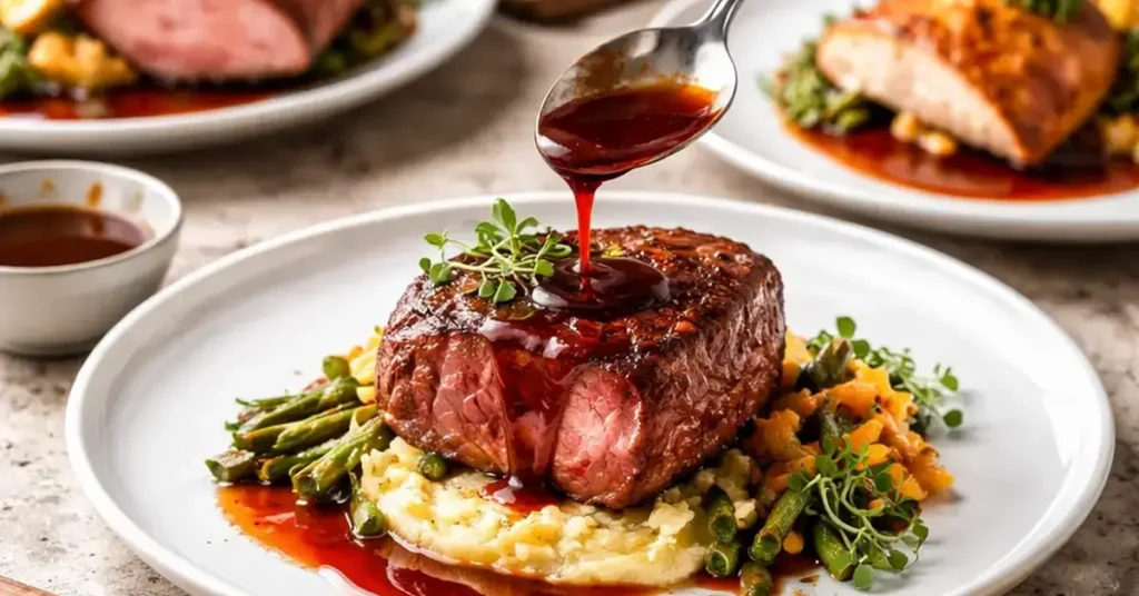 Main Course Protein cooking precision sauce work portion size, main course precision, sauce techniques, protein portion size