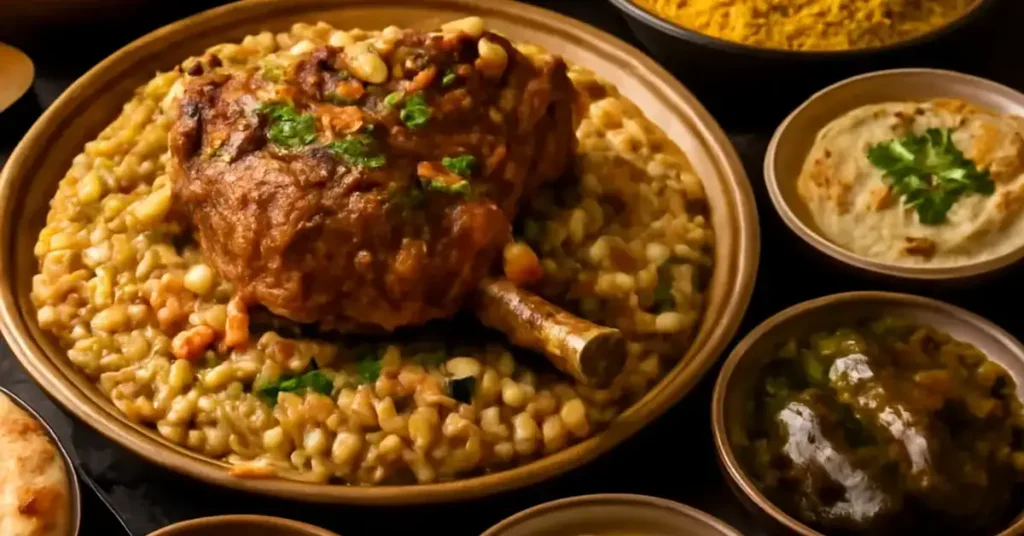 Middle Eastern luxury dining, lamb ouzi, saffron rice