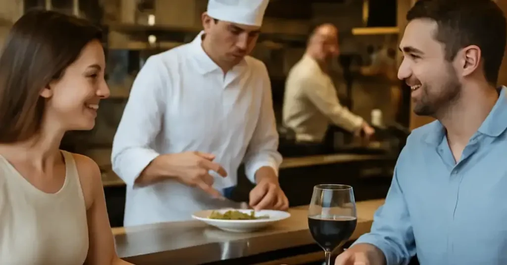 open kitchen dining, watching chefs work while eating, open kitchen restaurant guide